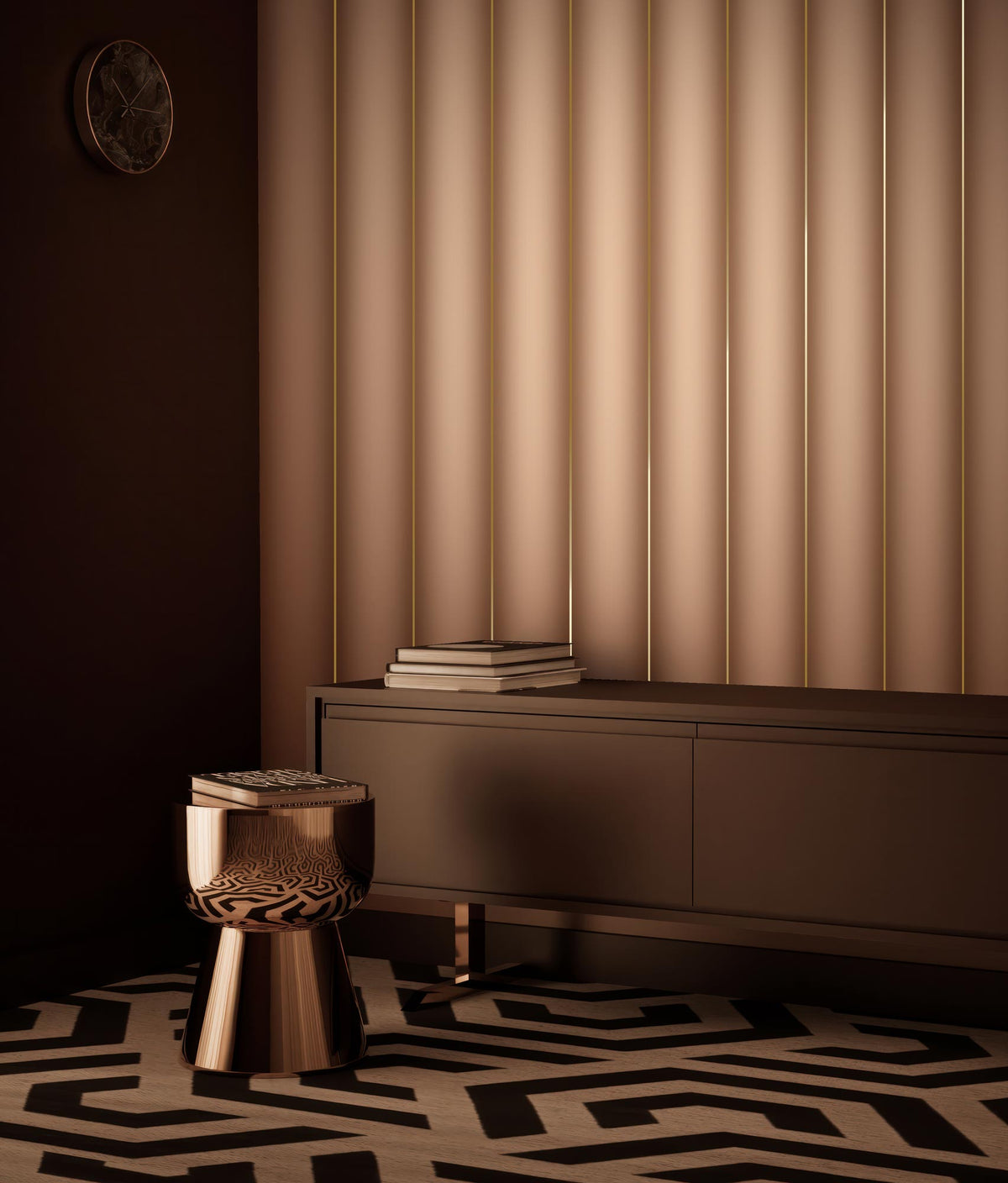 Moderne Streifentapete in Gold und Nude