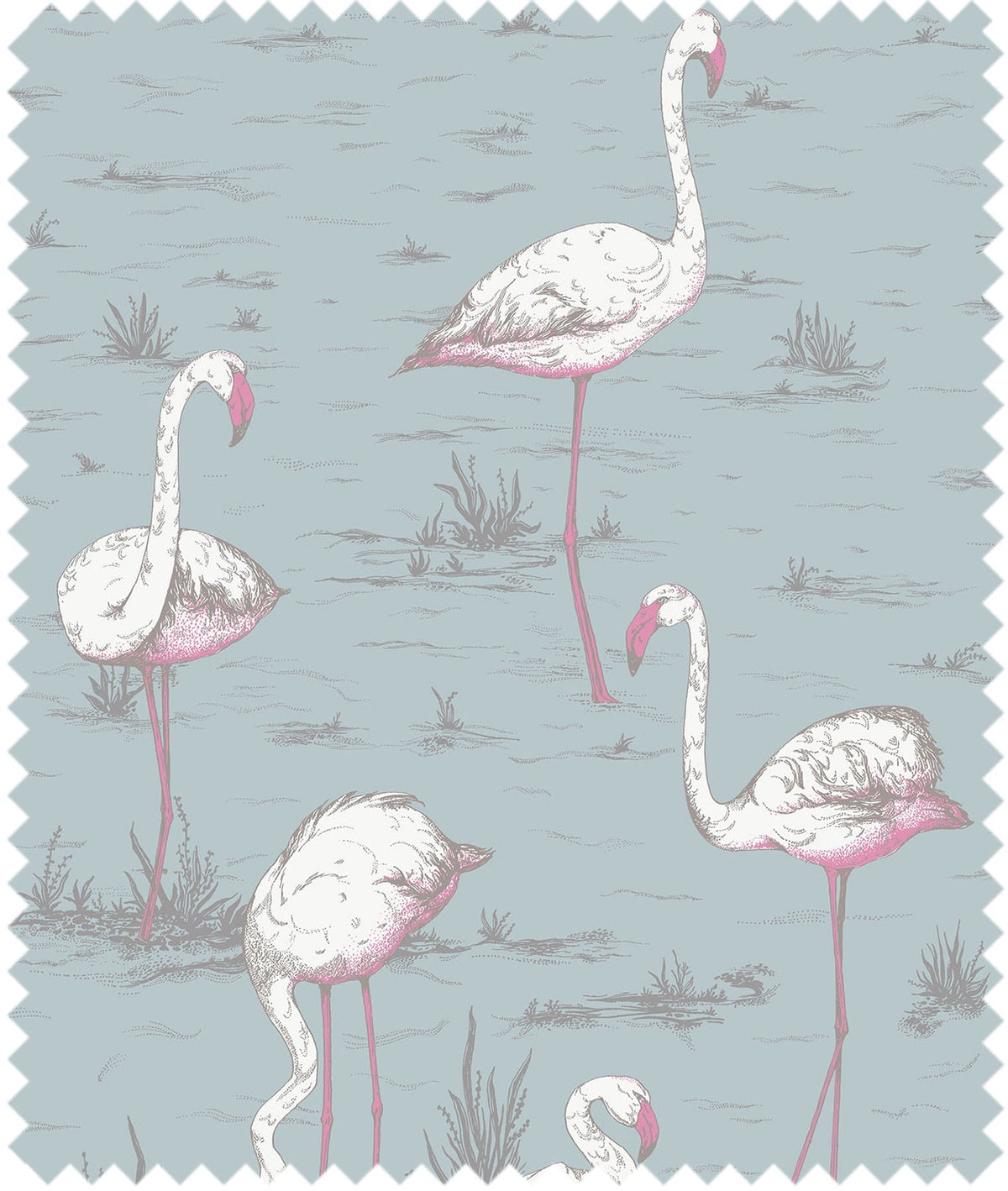 Cole & Son – Stoff Flamingos Linen Union – F111/3010LU – White & Fuchsia on Sea Foam