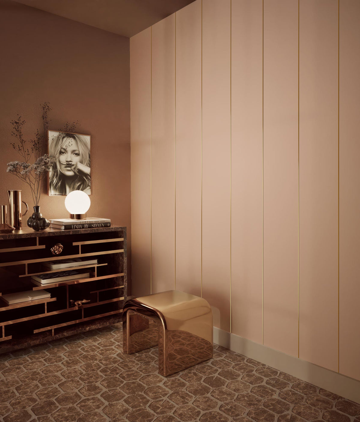 KEK Amsterdam Gold Stripes Nude Gold Tapete – Raumansicht