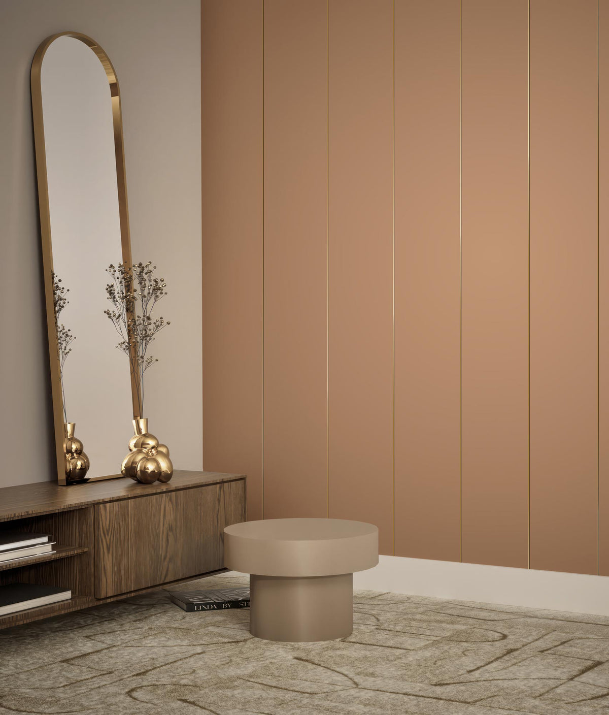 KEK Amsterdam Gold Stripes Camel Gold Tapete – Raumansicht