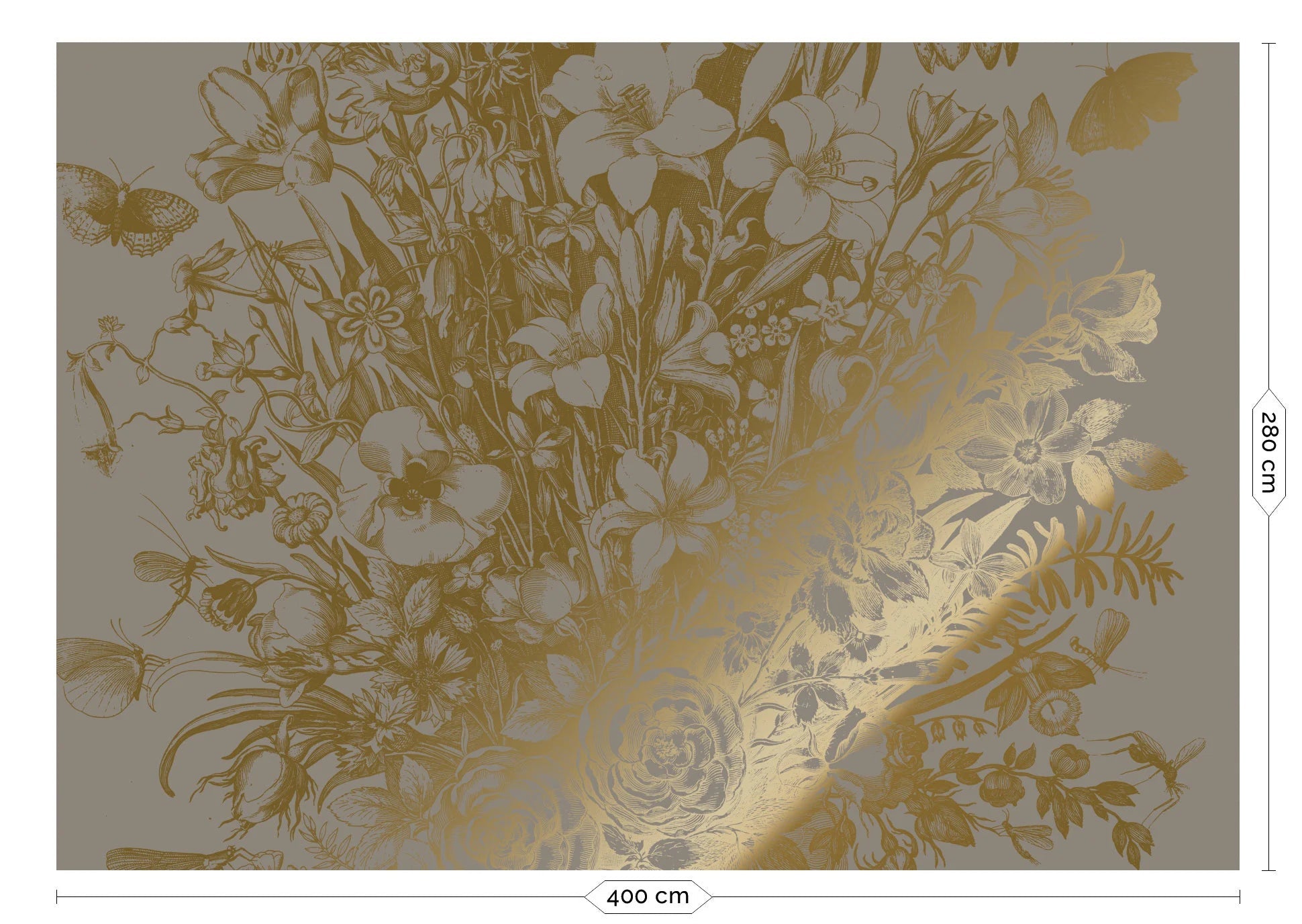 KEK Amsterdam - Gold Tapete Engraved Flowers Grau-Tapeten-KEK Amsterdam-8 Bahnen 400 x 280 cm-TOJU Interior