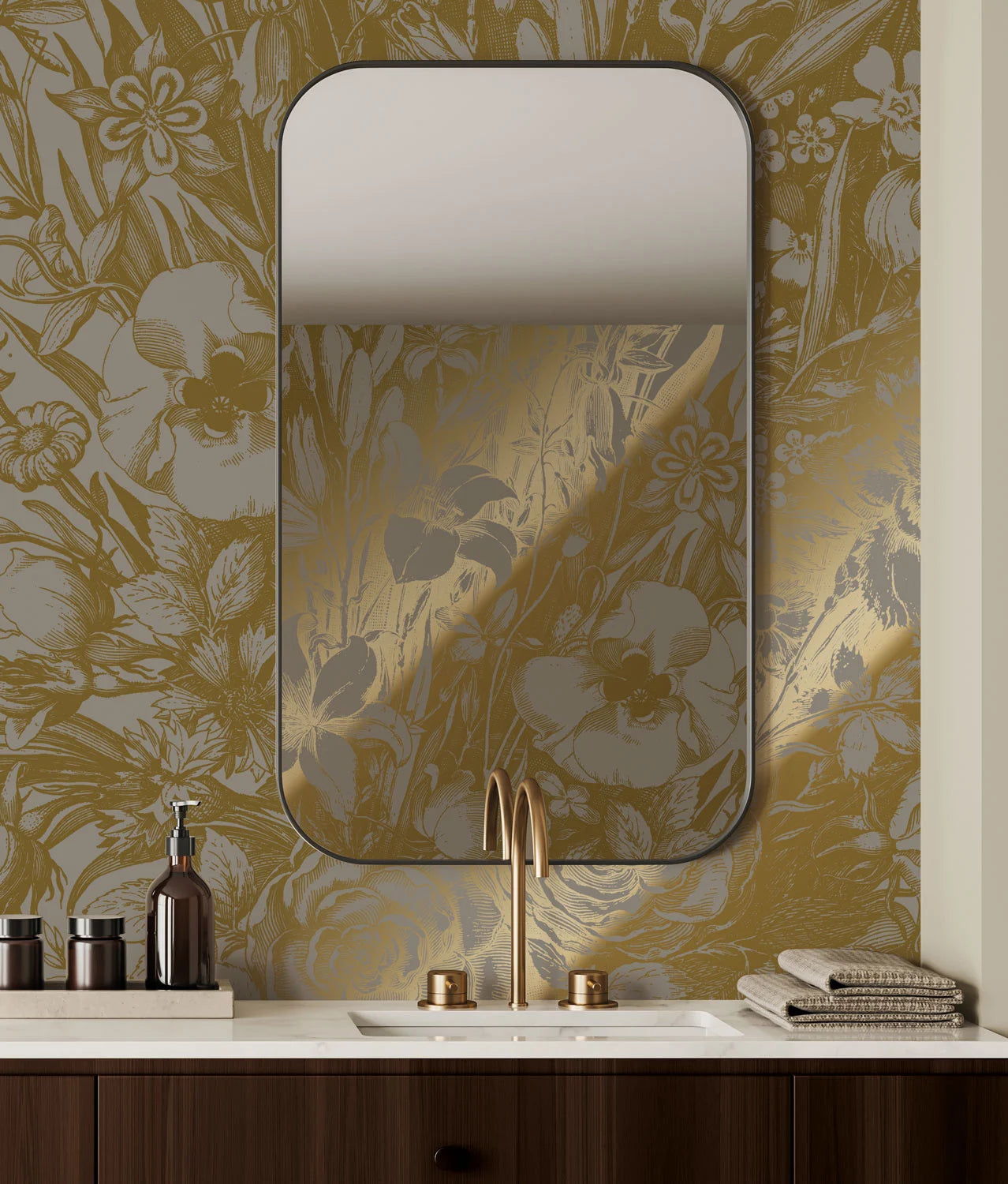 KEK Amsterdam - Gold Tapete Engraved Flowers Grau-Tapeten-KEK Amsterdam-TOJU Interior