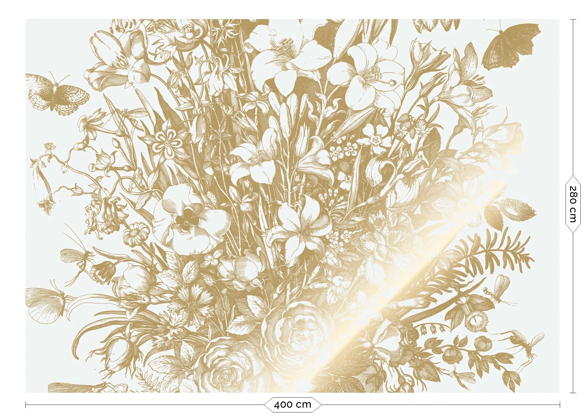 KEK Amsterdam - Gold Tapete Engraved Flowers Grauweiß-Tapeten-KEK Amsterdam-8 Bahnen 400 x 280 cm-TOJU Interior