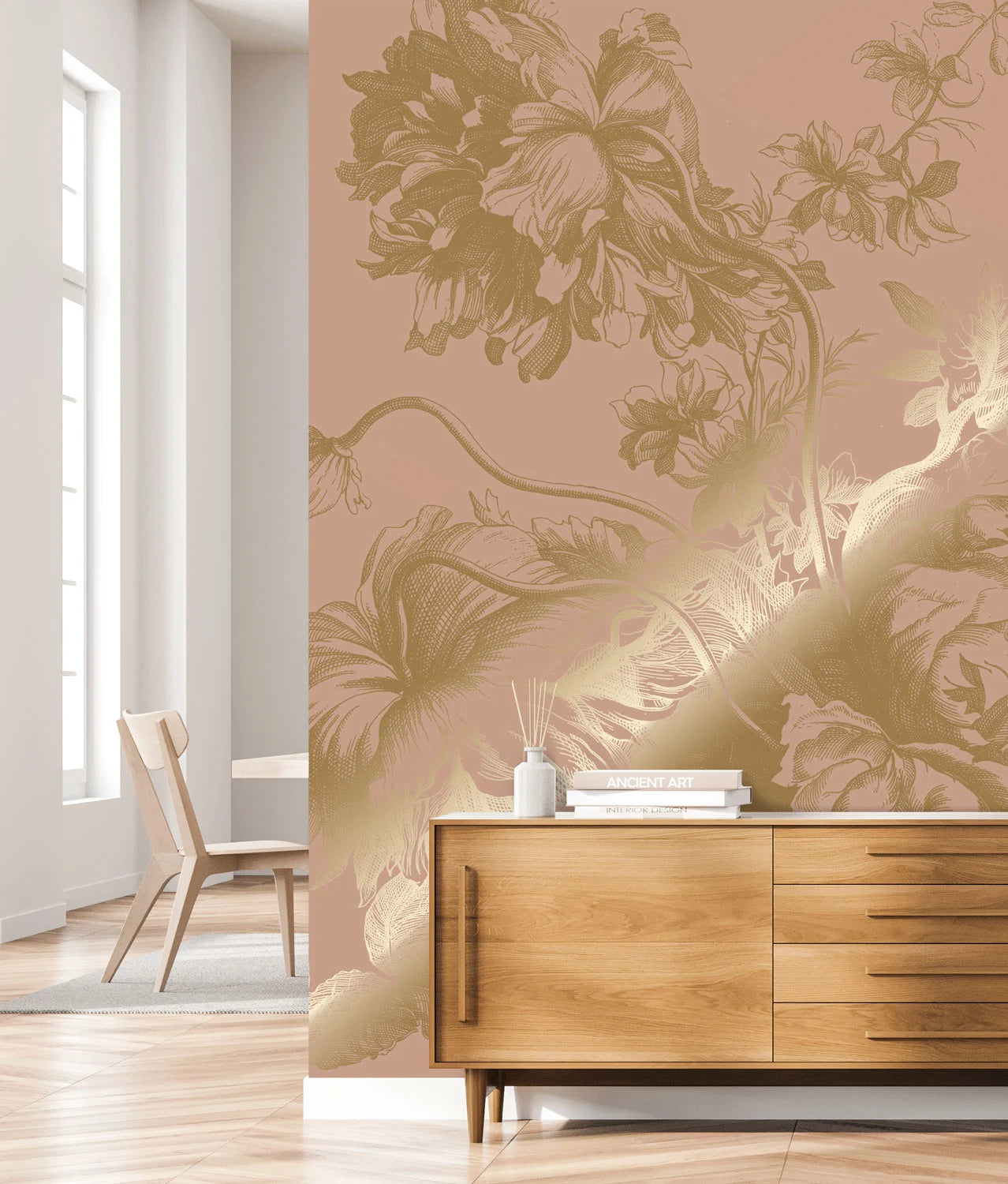 KEK Amsterdam - Gold Tapete Engraved Flowers Rosa-Tapeten-KEK Amsterdam-TOJU Interior