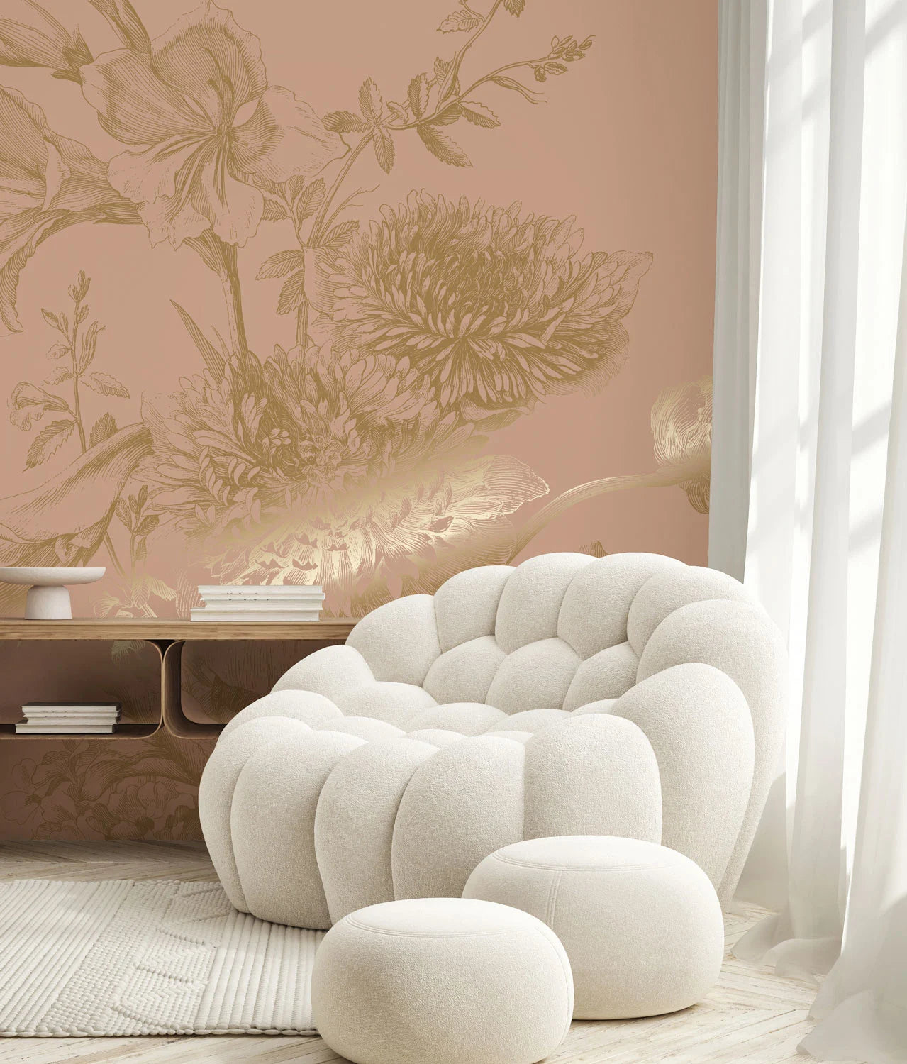 KEK Amsterdam - Gold Tapete Engraved Flowers Rosa-Tapeten-KEK Amsterdam-TOJU Interior