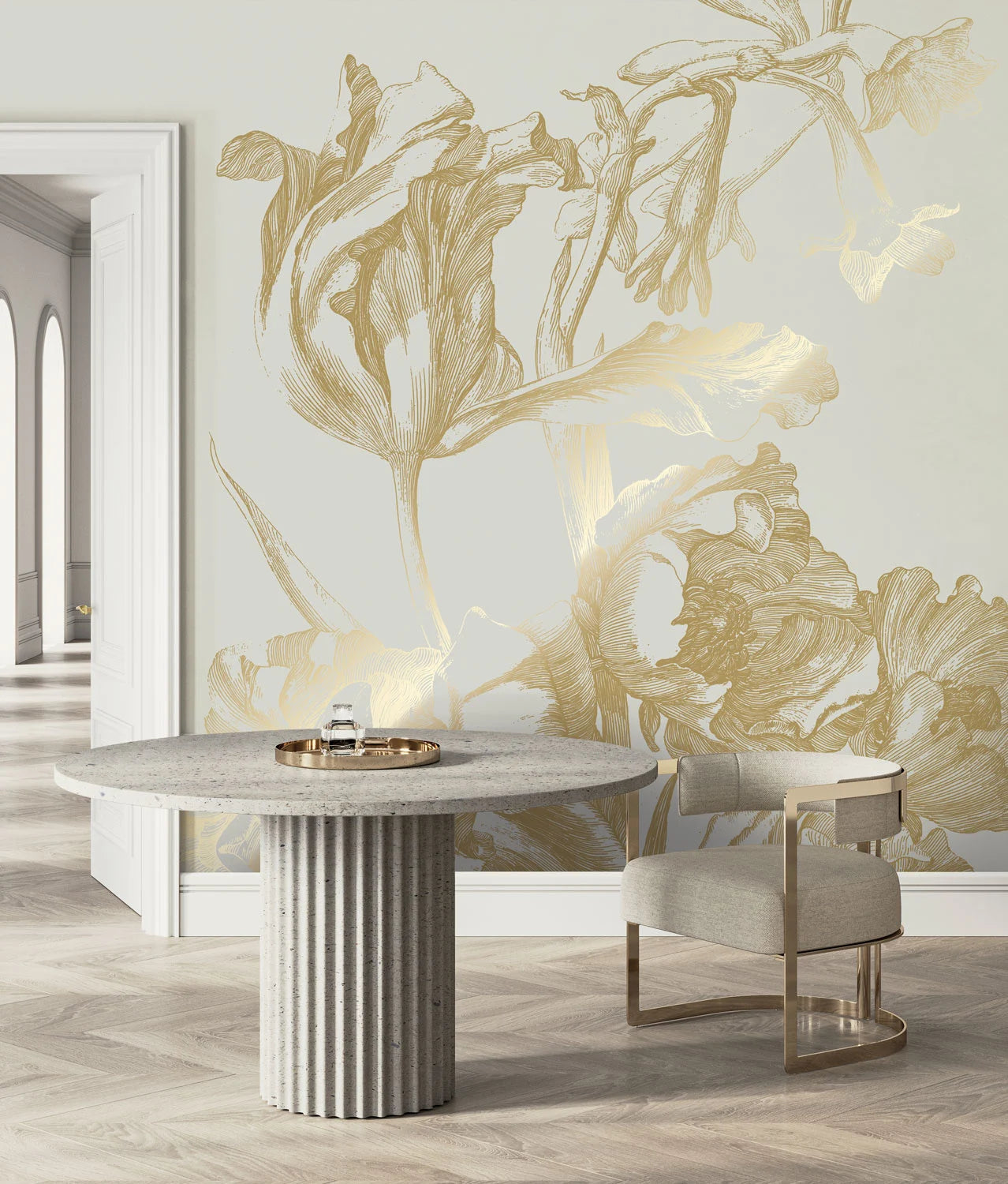 KEK Amsterdam - Gold Tapete Engraved Flowers Sand-Tapeten-KEK Amsterdam-TOJU Interior