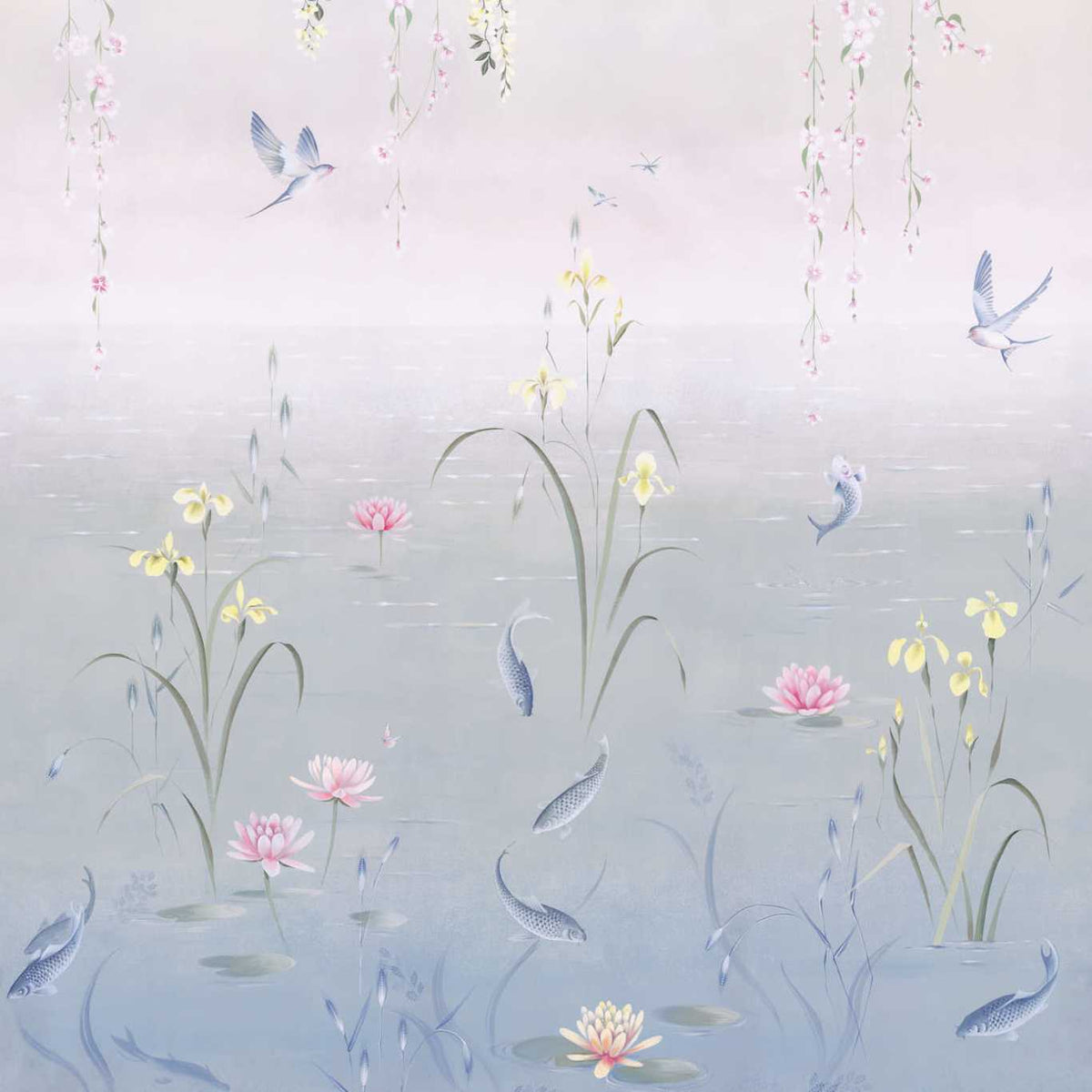 Sanderson - Tapete Water Garden-Tapeten-Sanderson-SOFT JADE/PINK BLOSSOM 217131-217131-Toju Interior