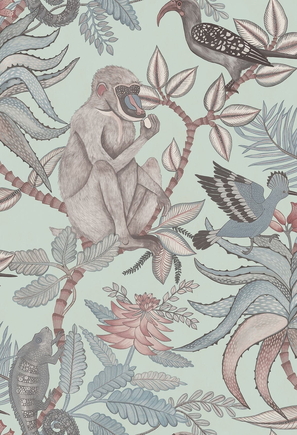 Cole & Son Savuti Blush & Sky Blue on Duck Egg 109/1004 – Muster