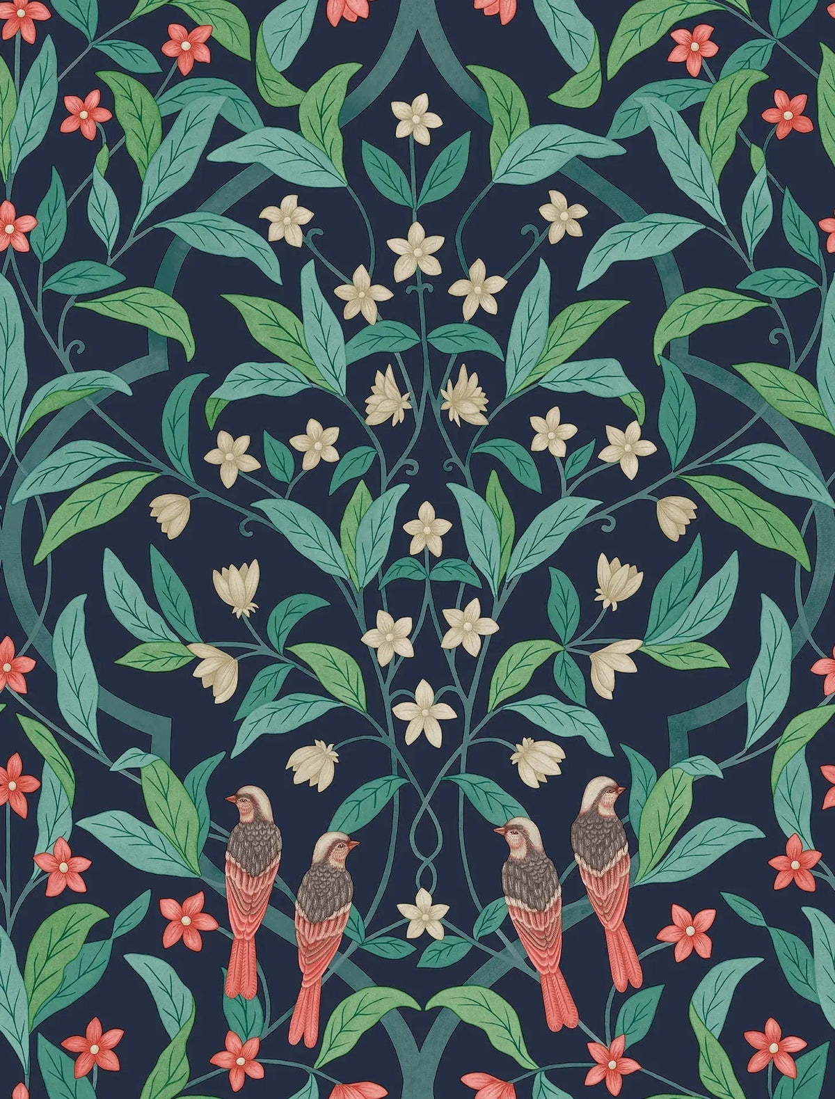 Cole & Son Jasmine & Serin Symphony Coral & Petrol on Ink 117/10030 – Muster