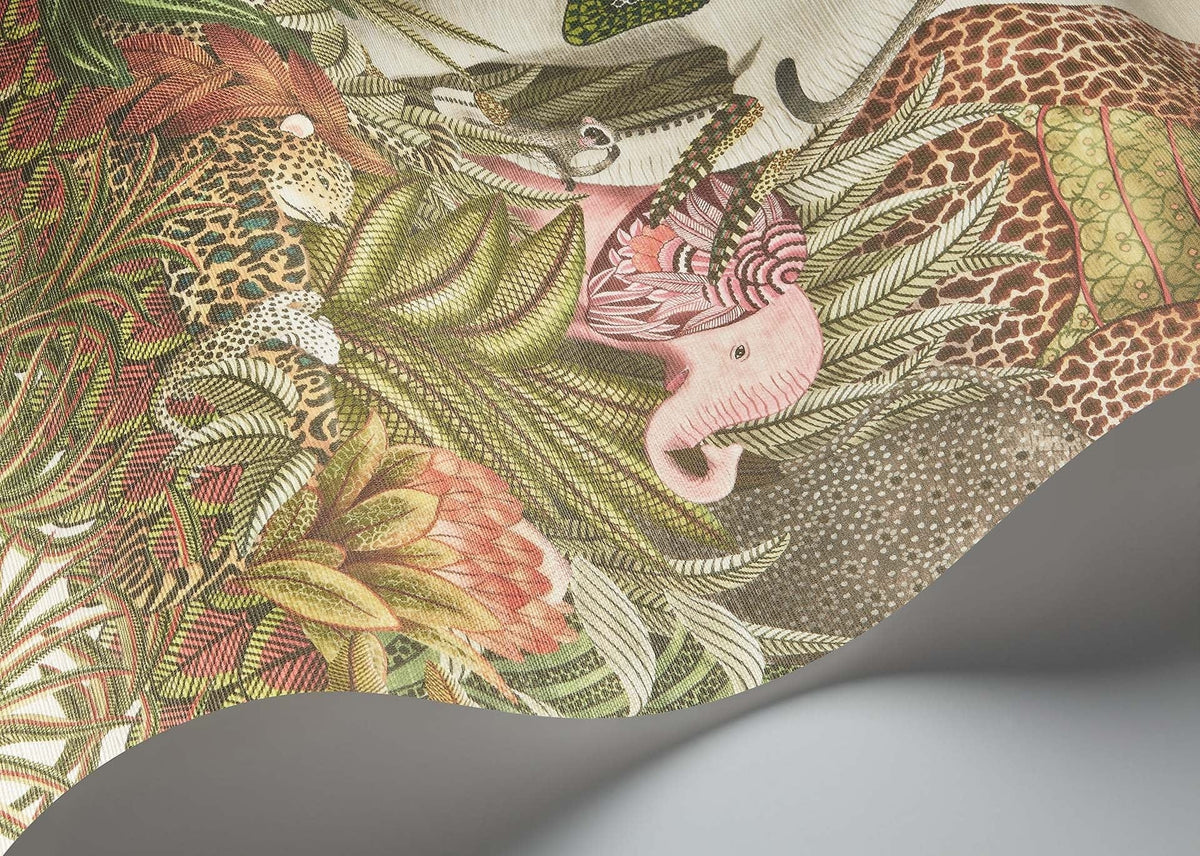 Cole & Son Letaba March Grasscloth – Spring Green & Ginger on Cream (119/11047), Detailansicht