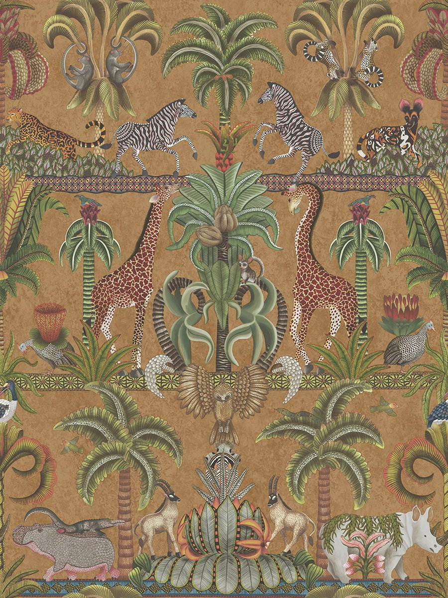 Cole & Son Afrika Kingdom Olive Green & Spring Green on Metallic Bronze 119/5025 – Muster
