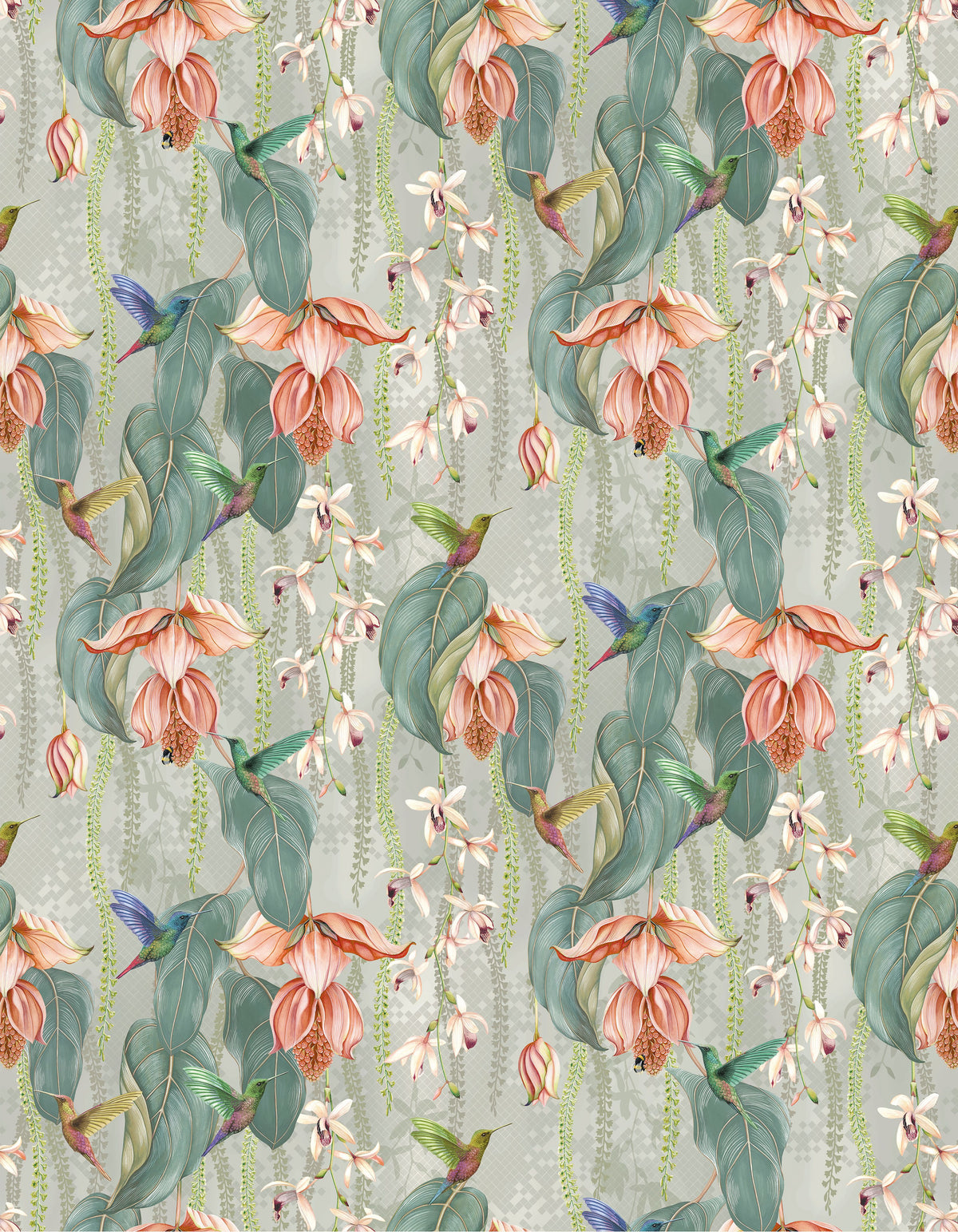 Osborne & Little Trailing Orchid Velvet – Stoff – F8026-01 – Coral / Silver