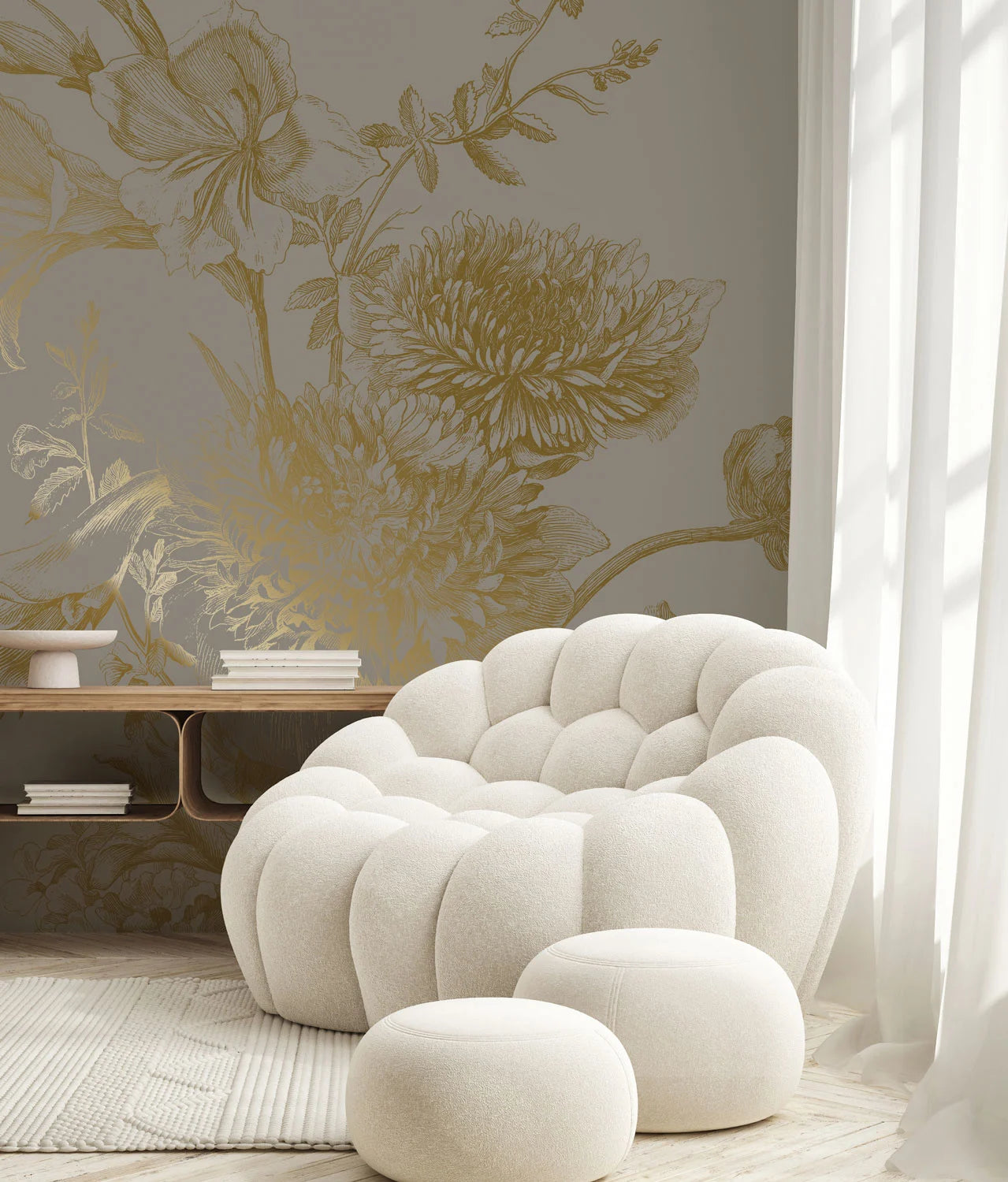 KEK Amsterdam - Gold Tapete Engraved Flowers Grau