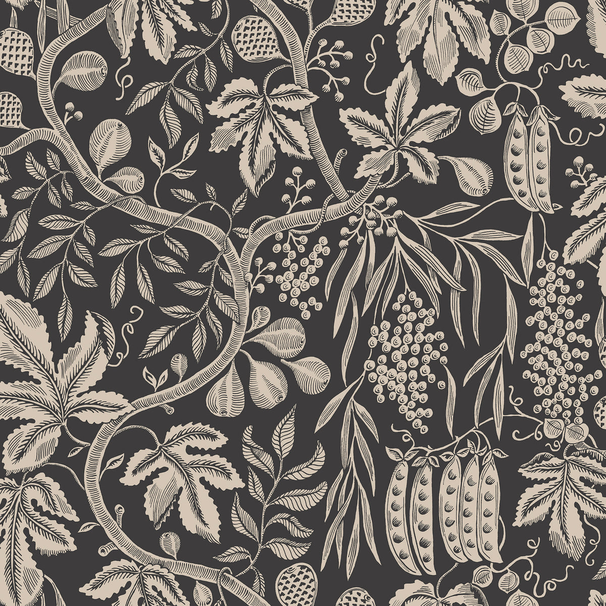 Sandberg Fig Garden Charcoal S10257 – Tapetenmuster