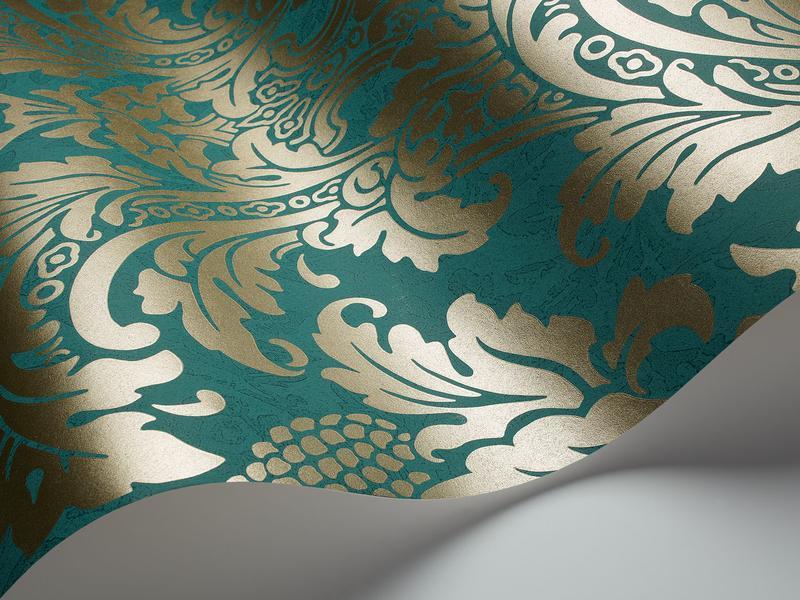Cole and Son - Tapete Blake Wallpaper-Tapeten-Cole & Son-Metallic Gold on Teal S94/6031-TOJU Interior