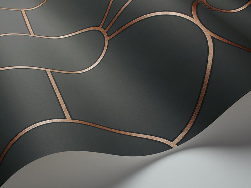 Cole and Son - Tapete Riviera Wallpaper-Tapeten-Cole & Son-Metallic Bronze on Charcoal S105/6029-TOJU Interior