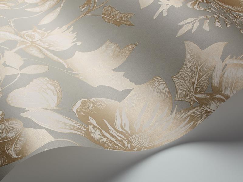 Cole and Son - Tapete Tivoli Wallpaper-Tapeten-Cole & Son-Metallic Gilver on Old Olive S99/7031-TOJU Interior