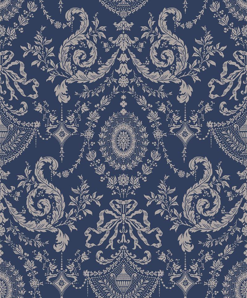 Cole and Son - Tapete Woolverston Wallpaper-Tapeten-Cole & Son-Metallic Gilver on Ink S88/10043-TOJU Interior