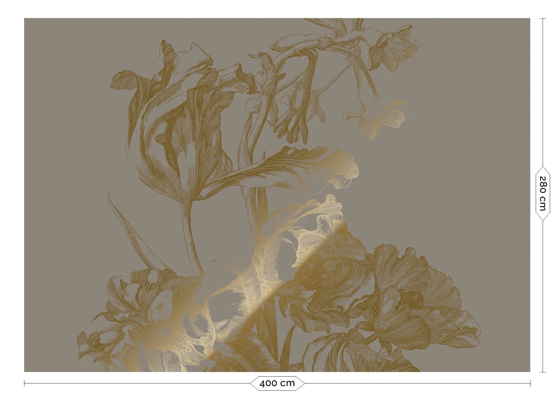 KEK Amsterdam - Gold Tapete Engraved Flowers Grau-Tapeten-KEK Amsterdam-8 Bahnen 400 x 280 cm-TOJU Interior
