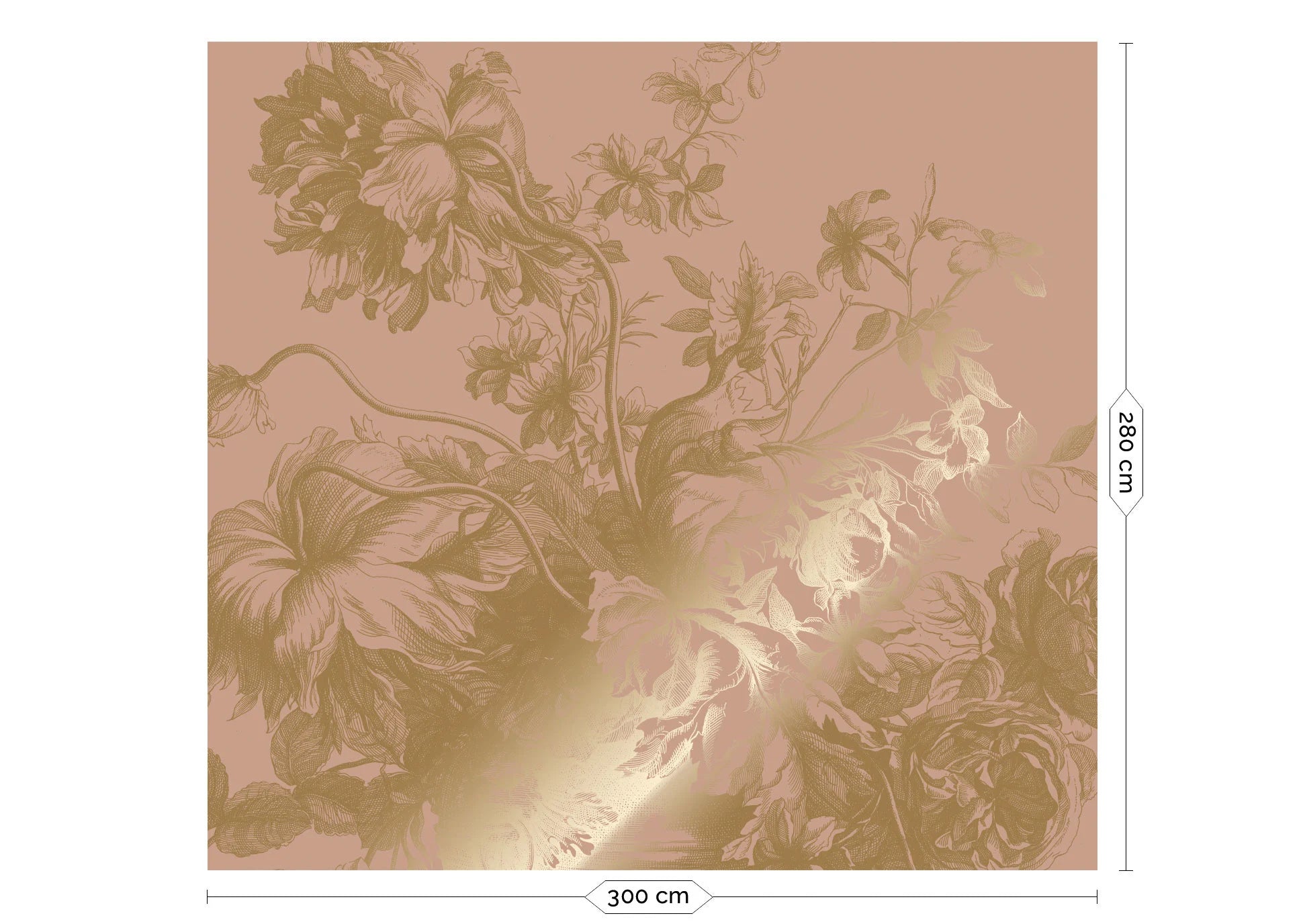 KEK Amsterdam - Gold Tapete Engraved Flowers Rosa-Tapeten-KEK Amsterdam-6 Bahnen 300 x 280 cm-TOJU Interior