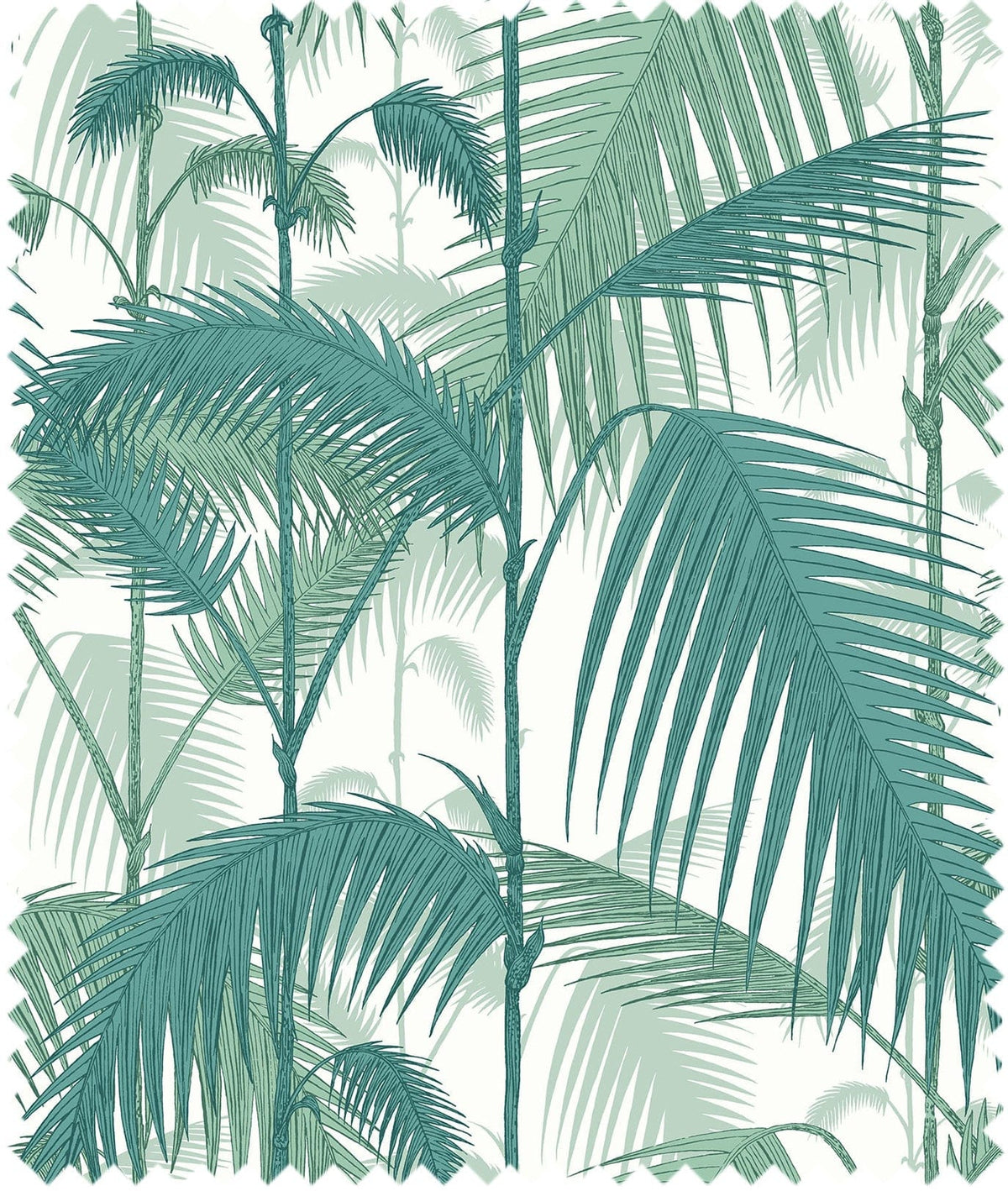 Cole & Son – Stoff Palm Jungle Linen Union – F111/2005LU – Teal & Viridian on Chalk