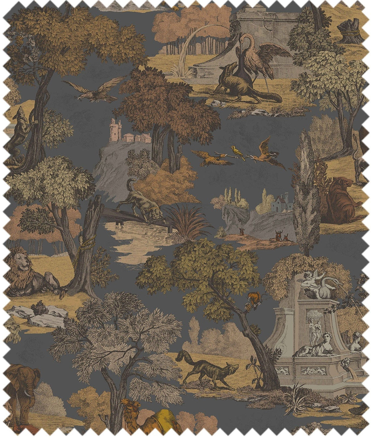 Cole & Son – Stoff Versailles Grand – F111/6024 – Ginger on Charcoal