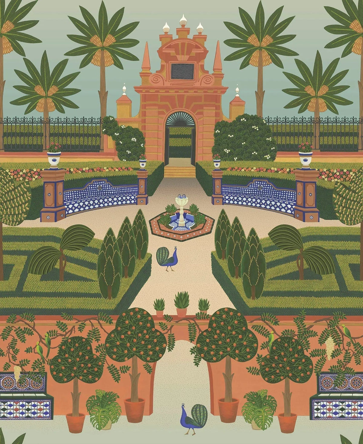 Cole & Son Alcazar Gardens Tapete – Terracotta & Spring Green Multi (117/7020)