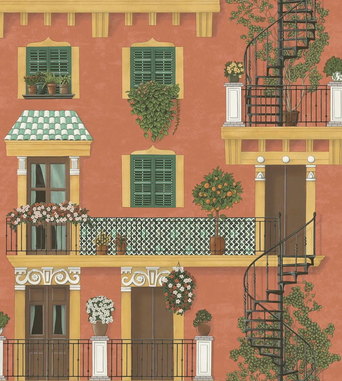 Cole & Son Alfaro Tapete – Ochre & Racing Green on Terracotta (117/4011)