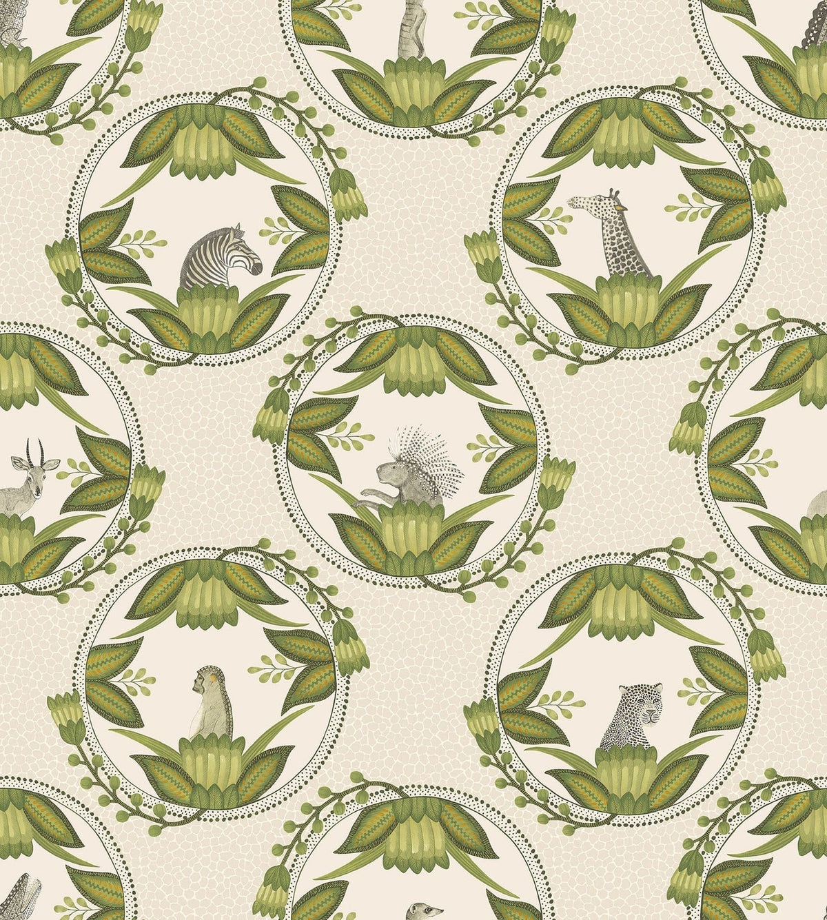 Cole & Son Ardmore Cameos Tapete – Olive Green on Stone (109/9041)