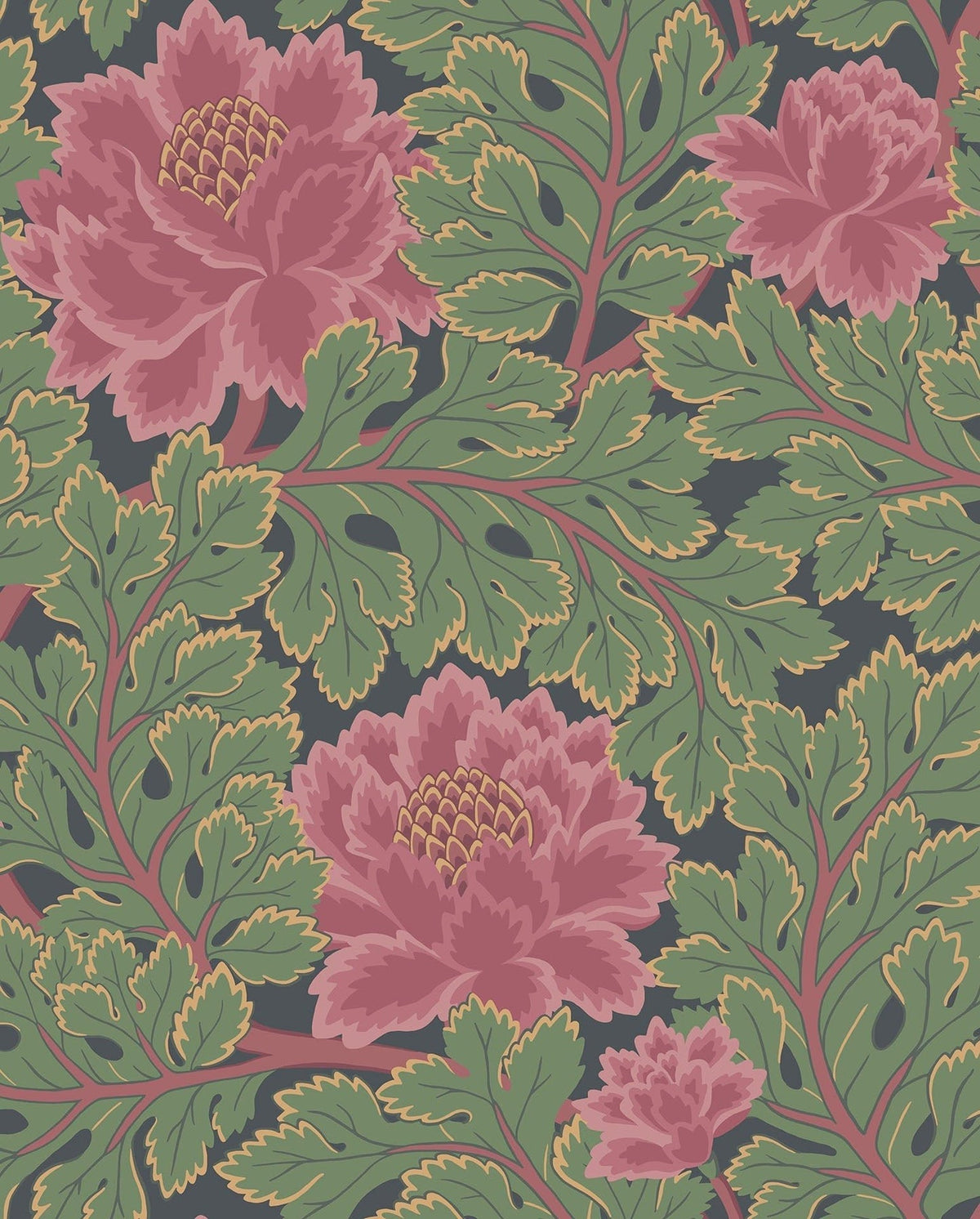 Cole & Son Aurora Tapete – Rose & Forest on Charcoal (116/1002)