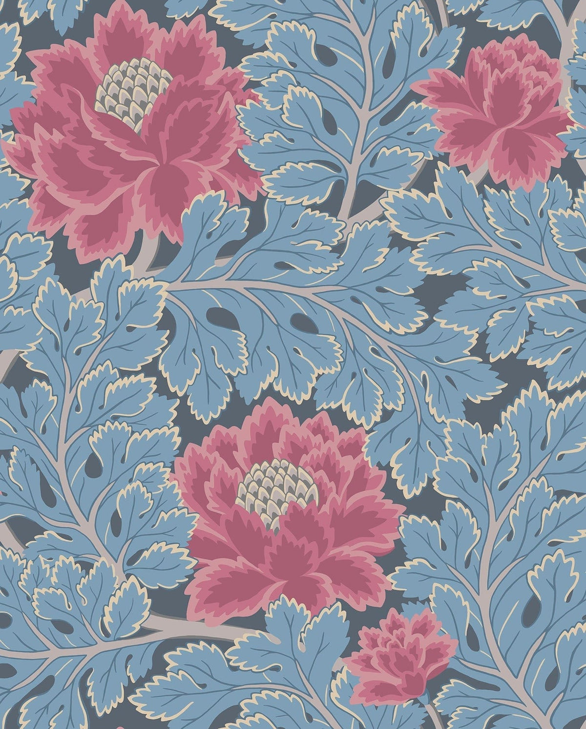 Cole & Son Aurora Tapete – Cerise & Cerulean Blue on Midnight (116/1004)