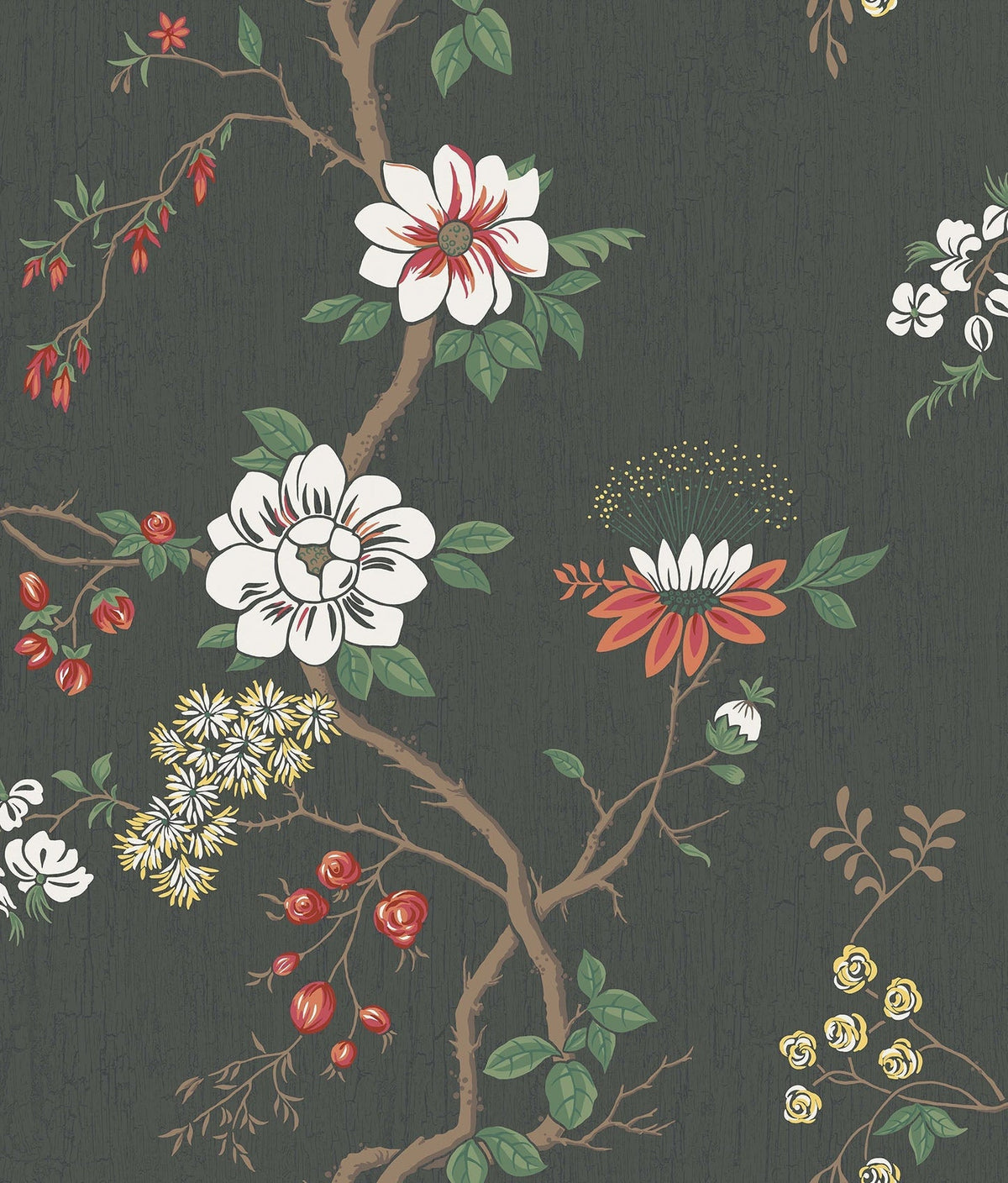 Cole & Son Camellia Tapete – Chalk & Red on Soot (115/8026)