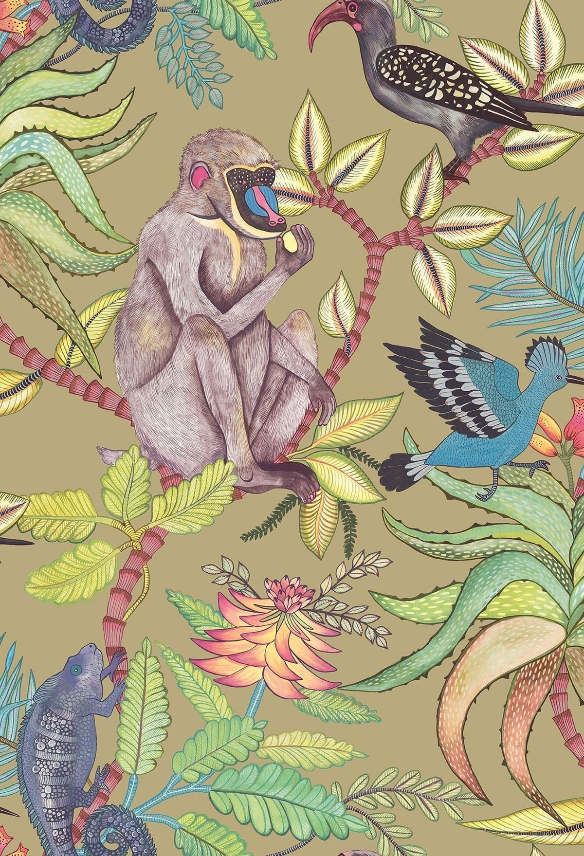 Cole & Son Savuti Bright Multi on Old Olive 109/1005 – Muster