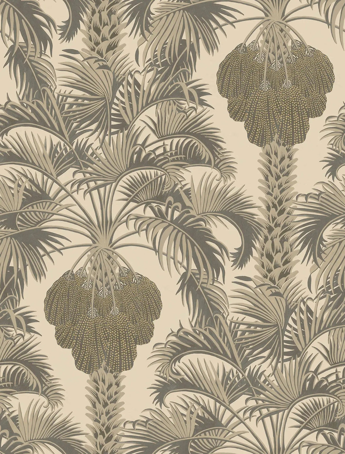 Cole & Son Hollywood Palm Metallic Silver & Charcoal on Parchment 113/1003 – Muster