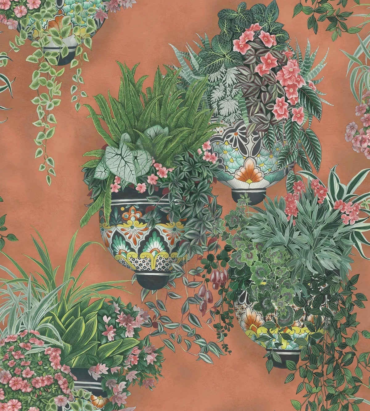 Cole & Son Talavera Rose & Spring Greens on Terracotta 117/9025 – Muster