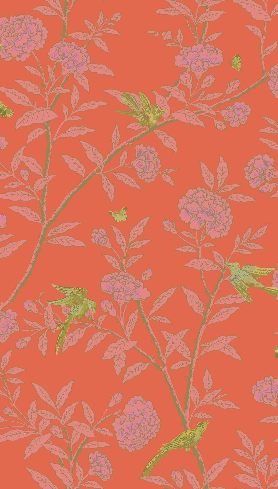 Cole & Son Roseberry with Birds – Vermillion (127/4021), Musteransicht