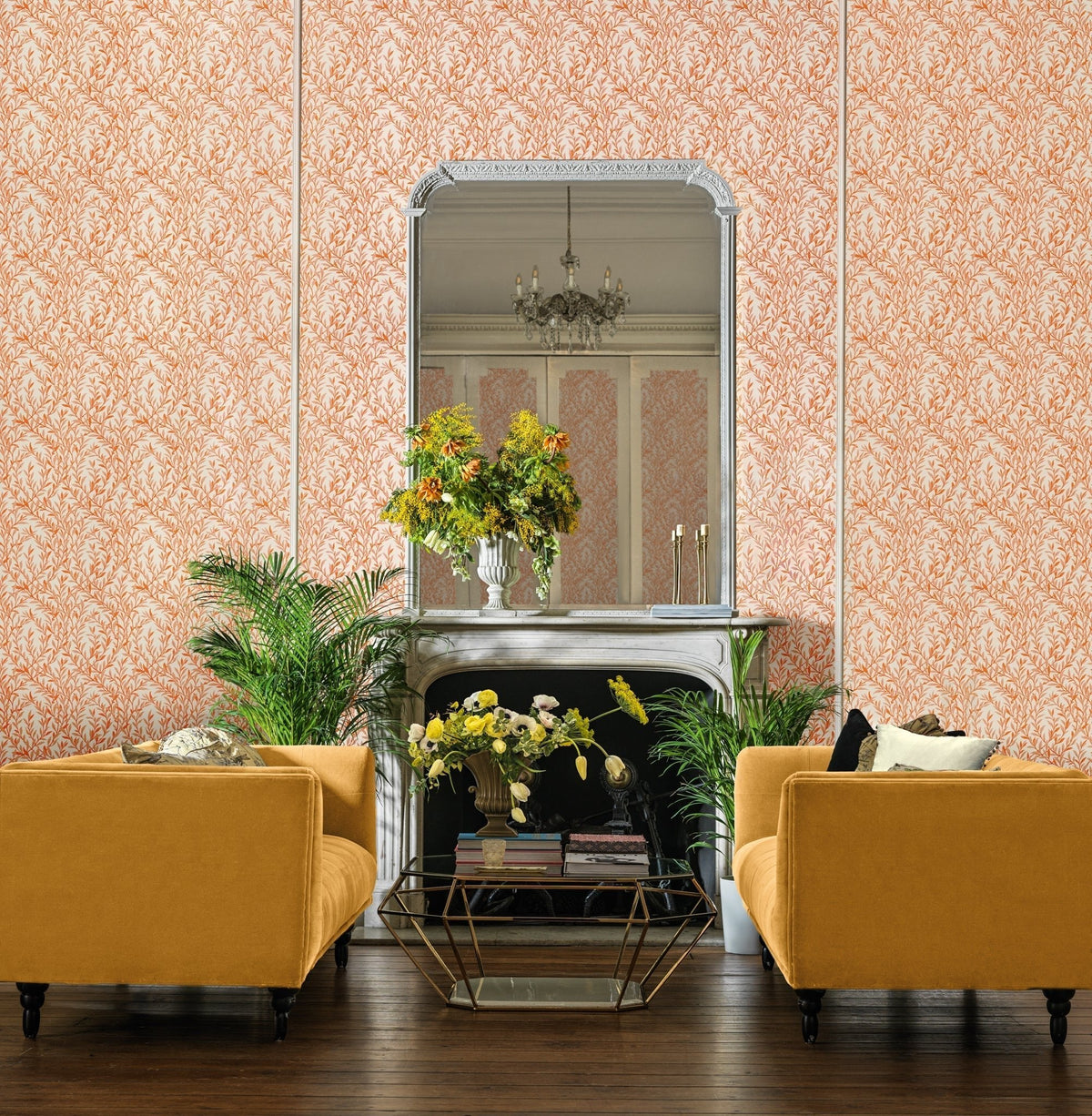 Cole & Son Willow Branch Tangerine on Cream 127/7034 – Raumansicht