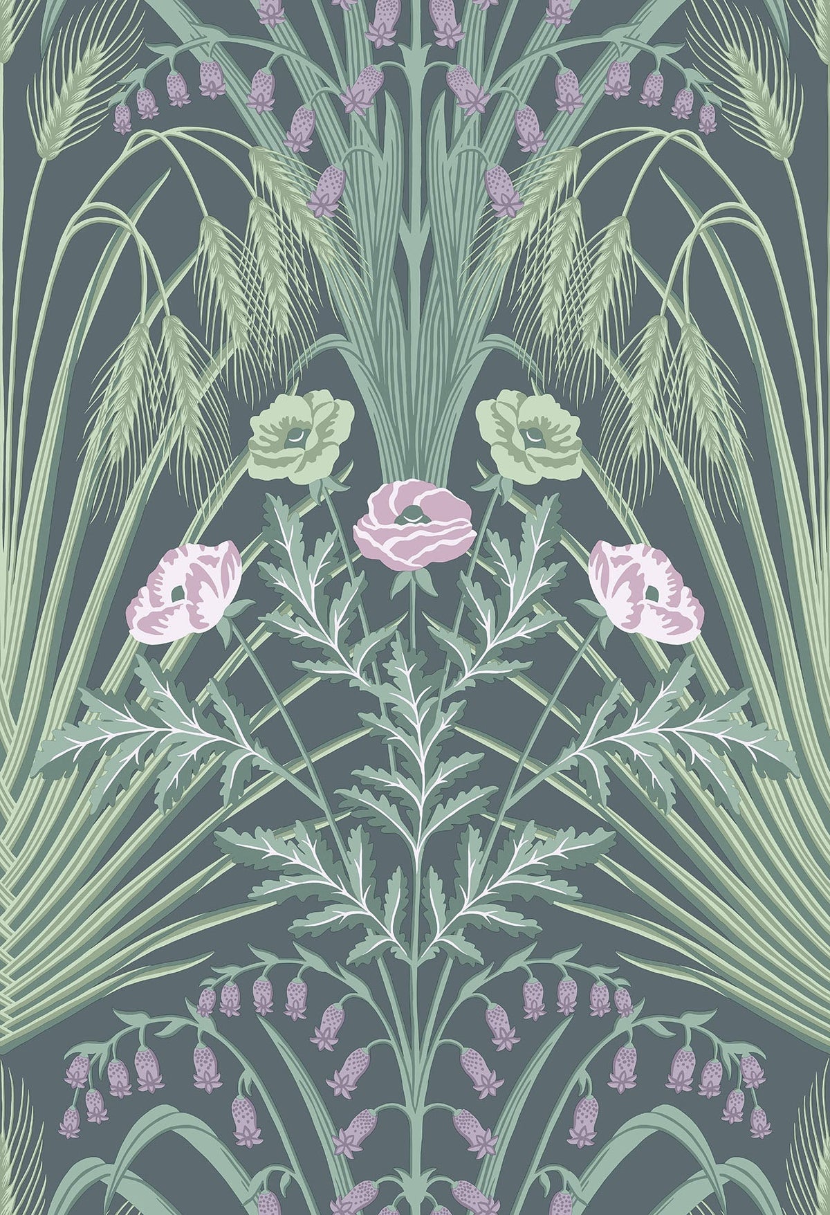 Cole & Son Bluebell Tapete, Sage, Mint & Lilac on Dark Viridian (115/3009)