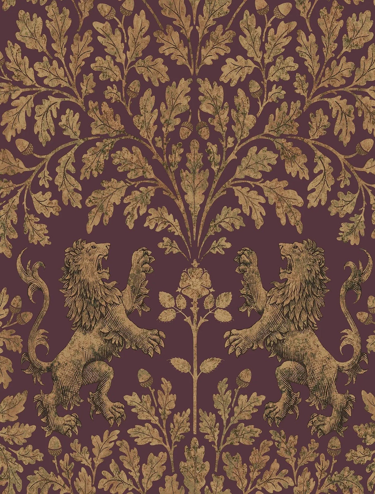 Cole & Son Boscobel Oak – Metallic Autumnal Gold on Claret (116/10038)
