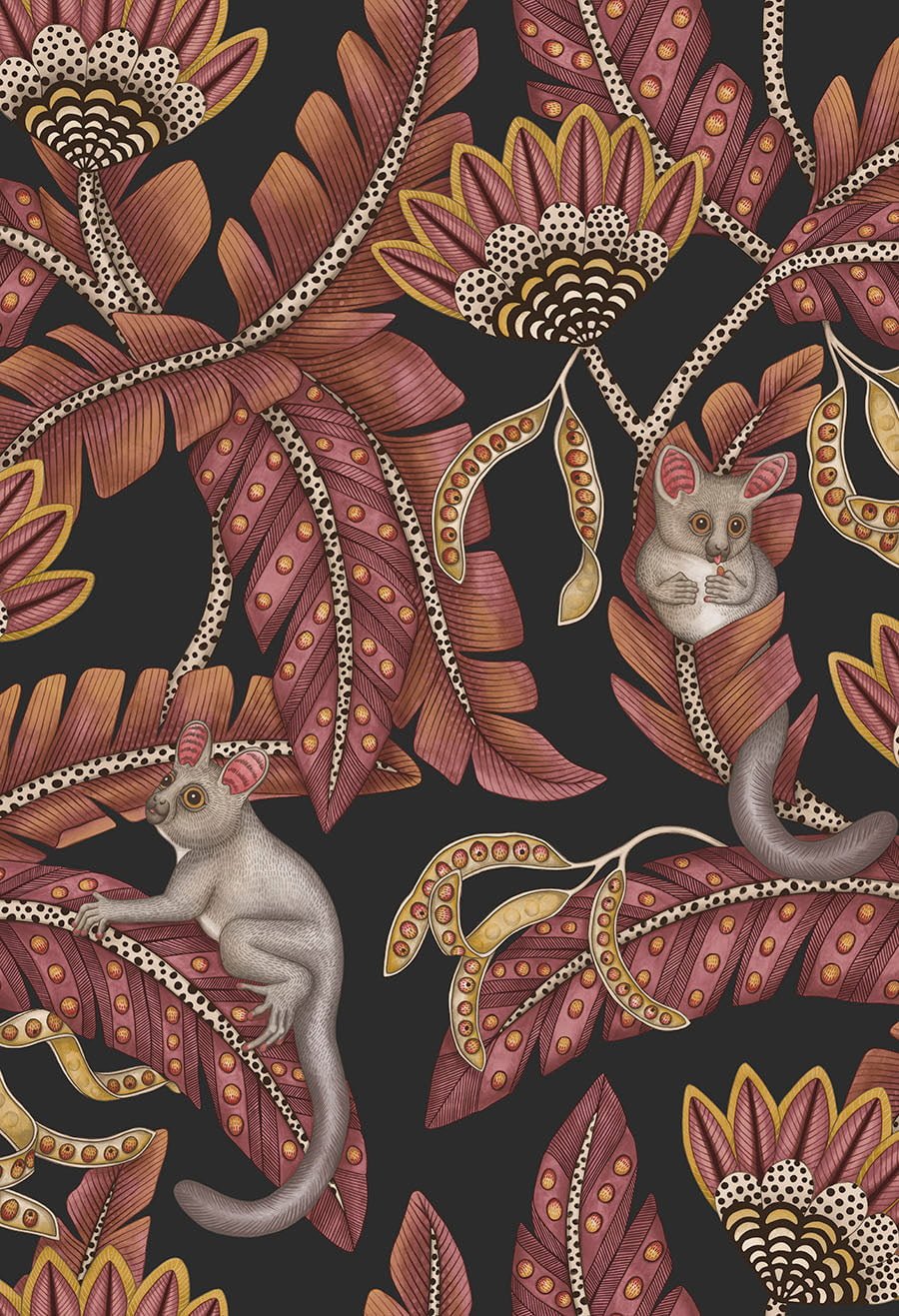 Cole & Son Bush Baby – Crimson & Marigold on Charcoal (119/7033)