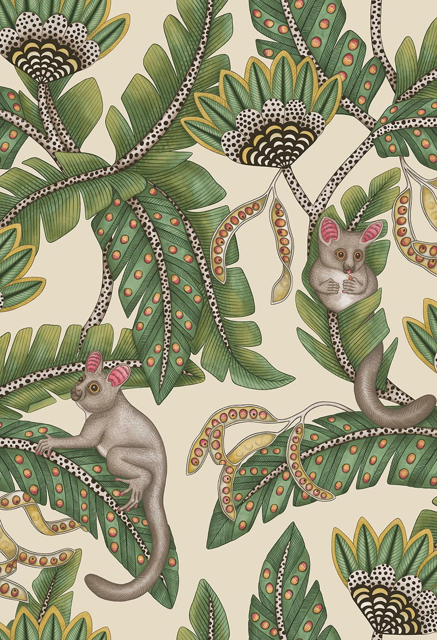 Cole & Son Bush Baby – Sage & Chartreuse on Parchment (119/7035)