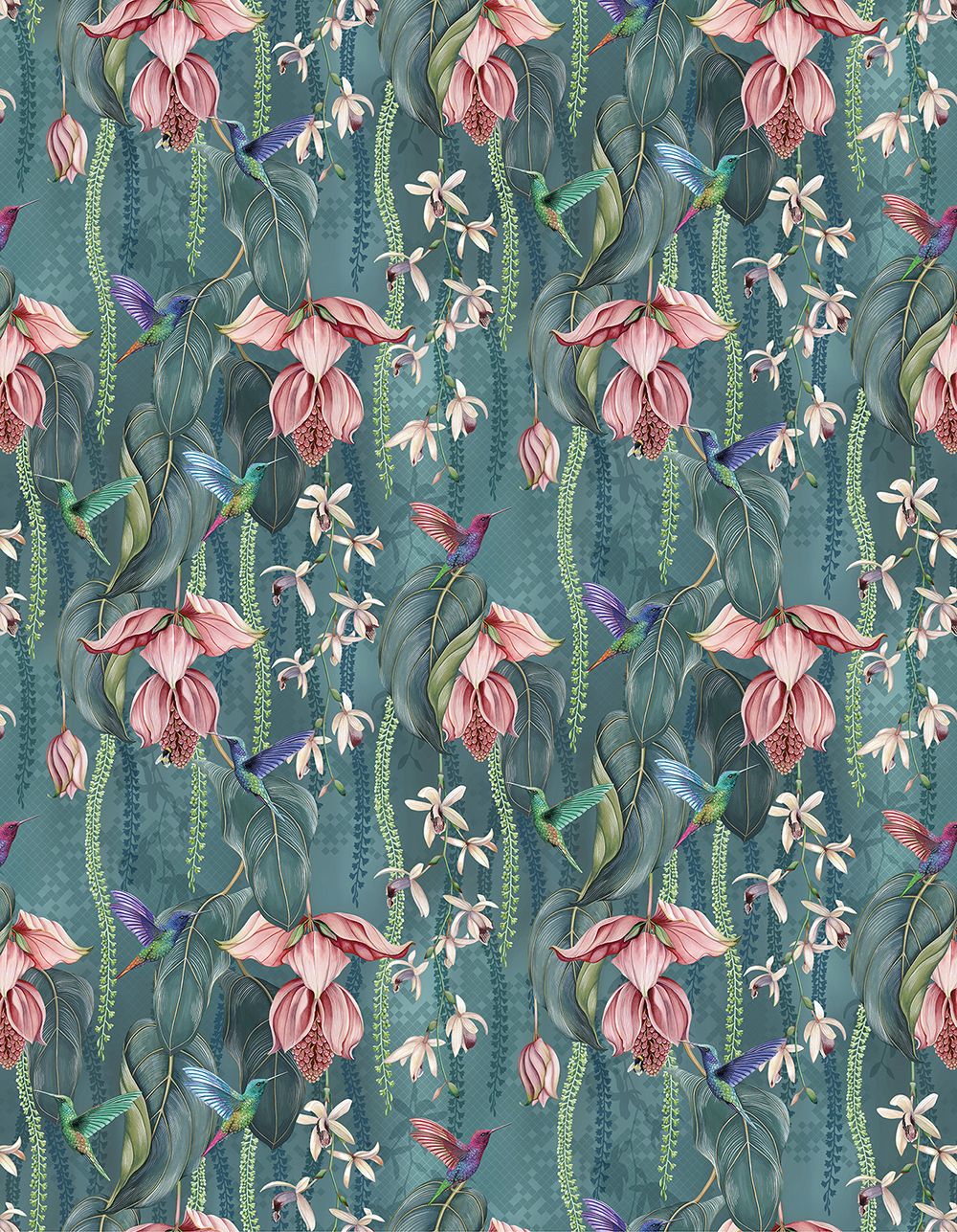 Osborne & Little Trailing Orchid Velvet – Stoff – F8026-02 – Teal / Pink