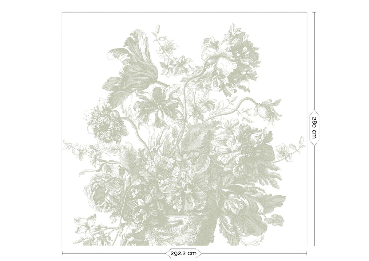 KEK Amsterdam Engraved Flowers Grün Tapete – 292,2 × 280 cm FU-046