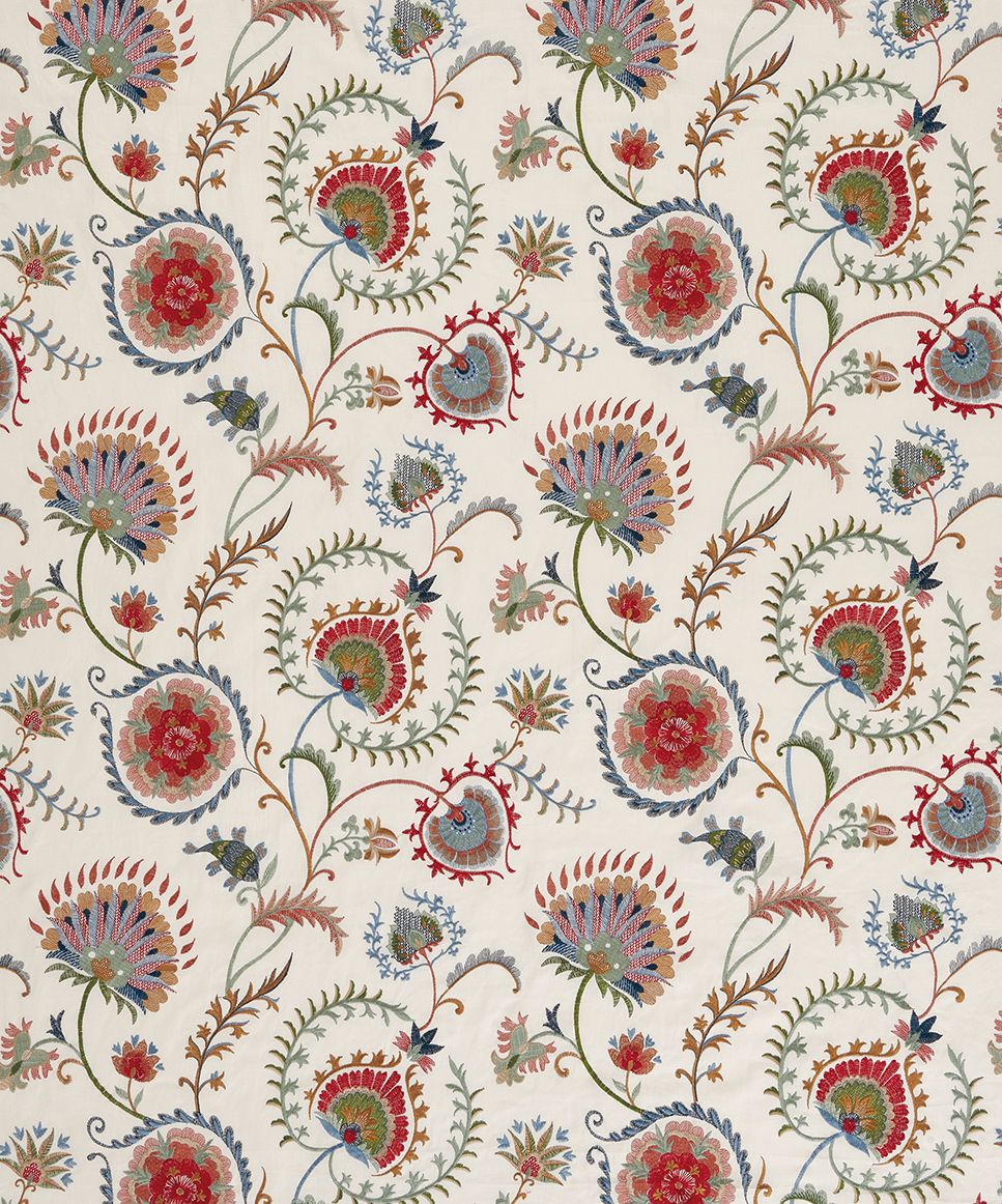 Nina Campbell Mandana – Stoff – NCF4560-01 – Blue / Ruby / Ivory