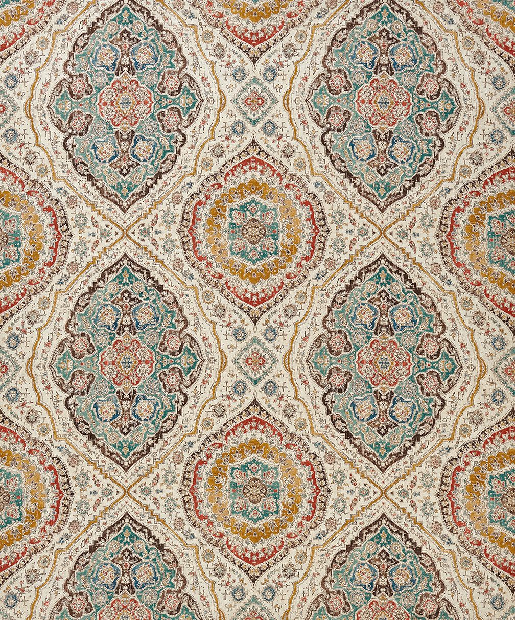 Nina Campbell Karabali – Stoff – NCF4562-04 – Teal / Russet / Ochre