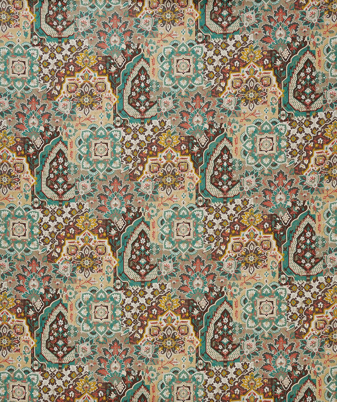 Nina Campbell Paridaiza – Stoff – NCF4565-03 – Chocolate / Teal / Russet
