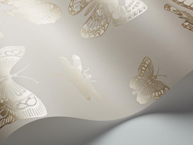 Cole and Son - Tapete Butterflies & Dragonflies Wallpaper-Tapeten-Cole & Son-Metallic Gilver & White on Stone S103/15064-TOJU Interior