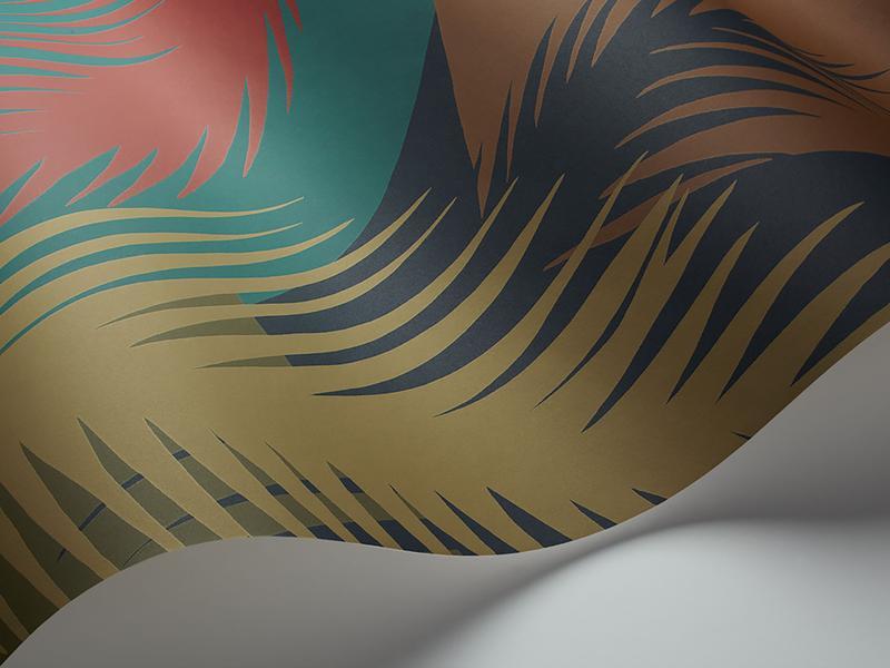 Cole and Son - Tapete Deco Palm Wallpaper-Tapeten-Cole & Son-Ginger & Rouge & Olive on Midnight S105/8039-TOJU Interior