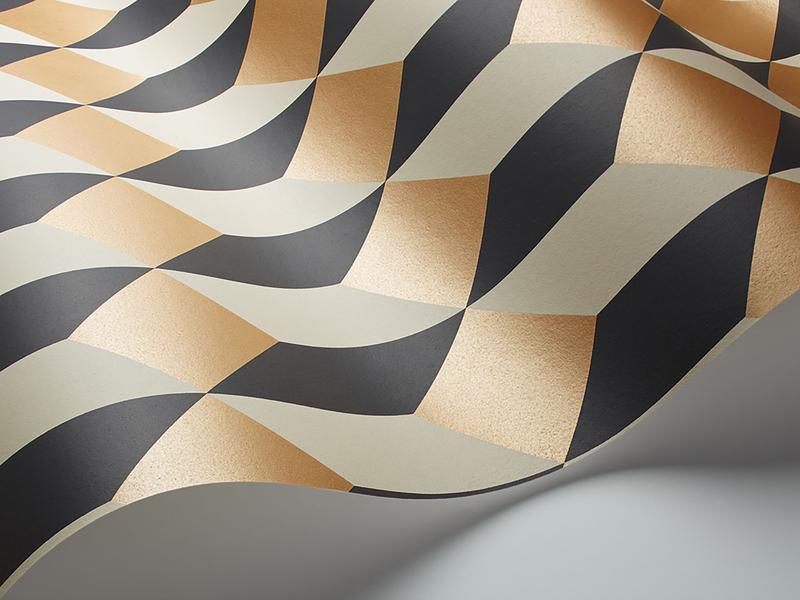 Cole and Son - Tapete Delano Wallpaper-Tapeten-Cole & Son-Metallic Gold & Cream and Charcoal S105/7030-TOJU Interior