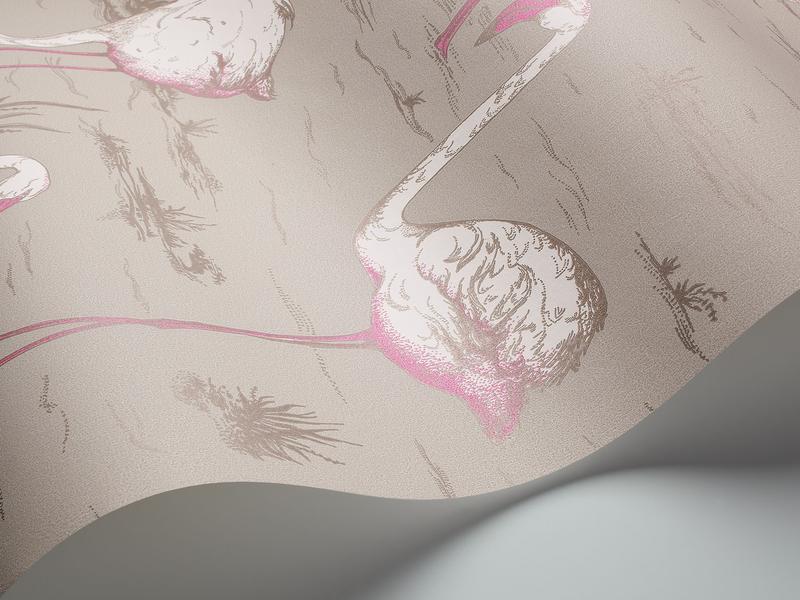 Cole and Son - Tapete Flamingos Wallpaper-Tapete-Cole & Son-Weiß & Fuchsia auf Taupe 66/6042-TOJU Interior